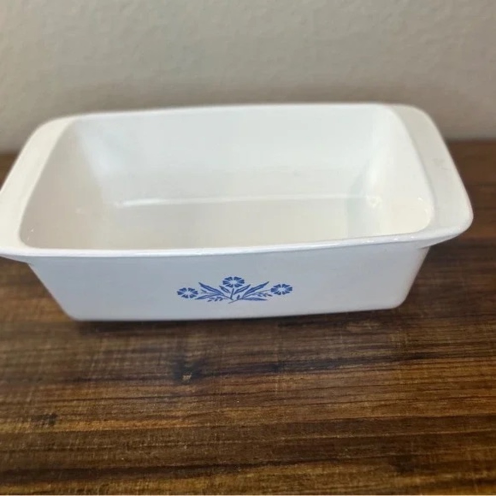 Corningware White Baking Dish with Blue Floral Design
